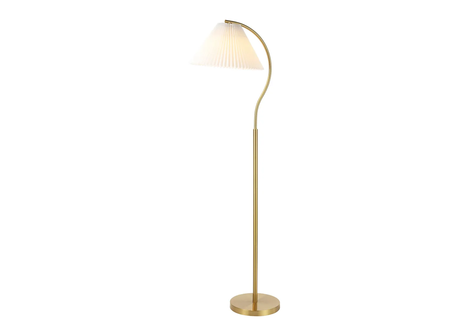 Devon 60.5" Modern Glam Metal Arc LED Floor Lamp with Pleated Shade, Brass Gold/White