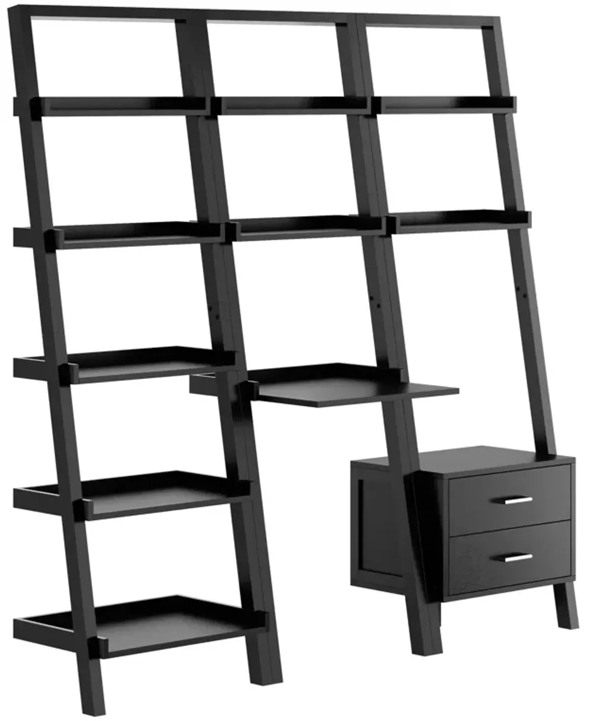 Bellamy 3-Pc Leaning Desk & Shelf Set, Black