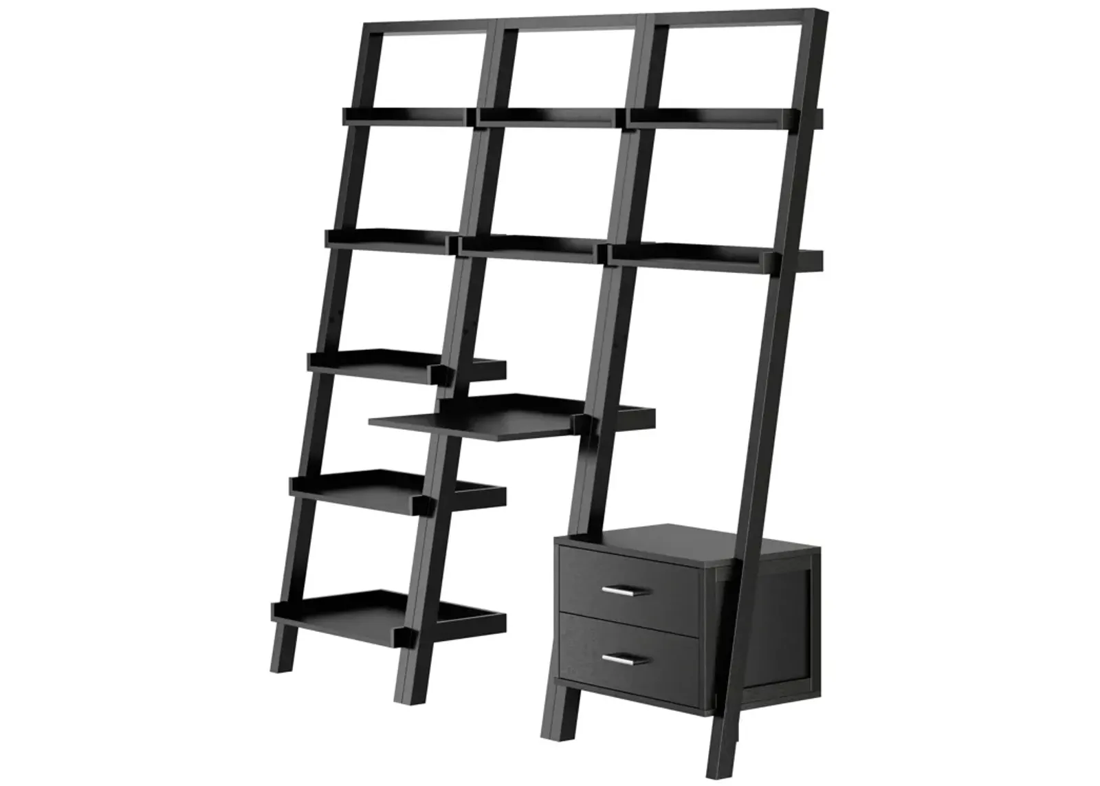 Bellamy 3-Pc Leaning Desk & Shelf Set, Black