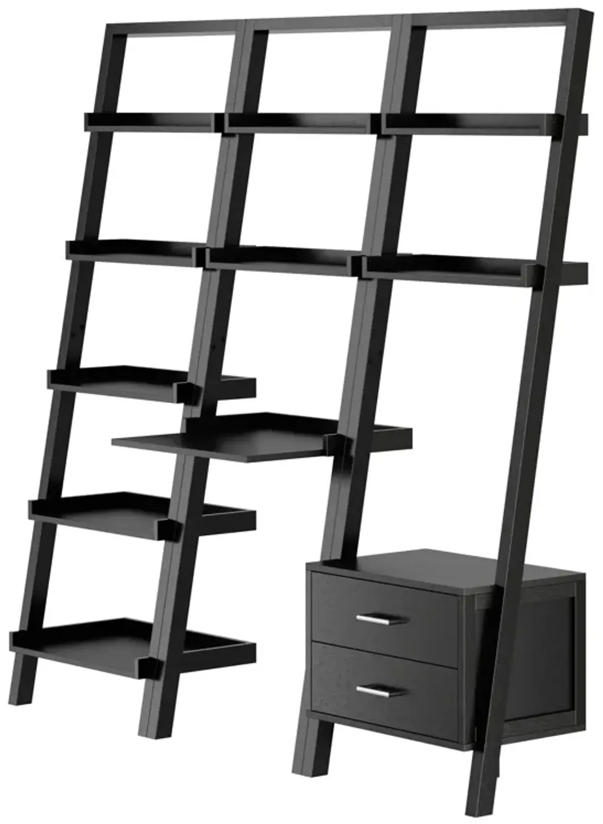 Bellamy 3-Pc Leaning Desk & Shelf Set, Black