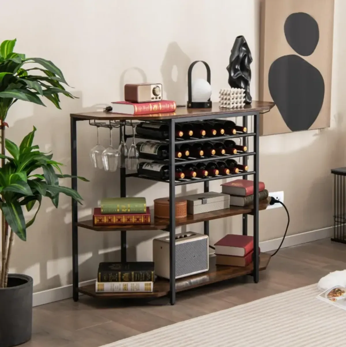 Hivvago 3-Tier Wine Bar Cabinet with Storage Shelves