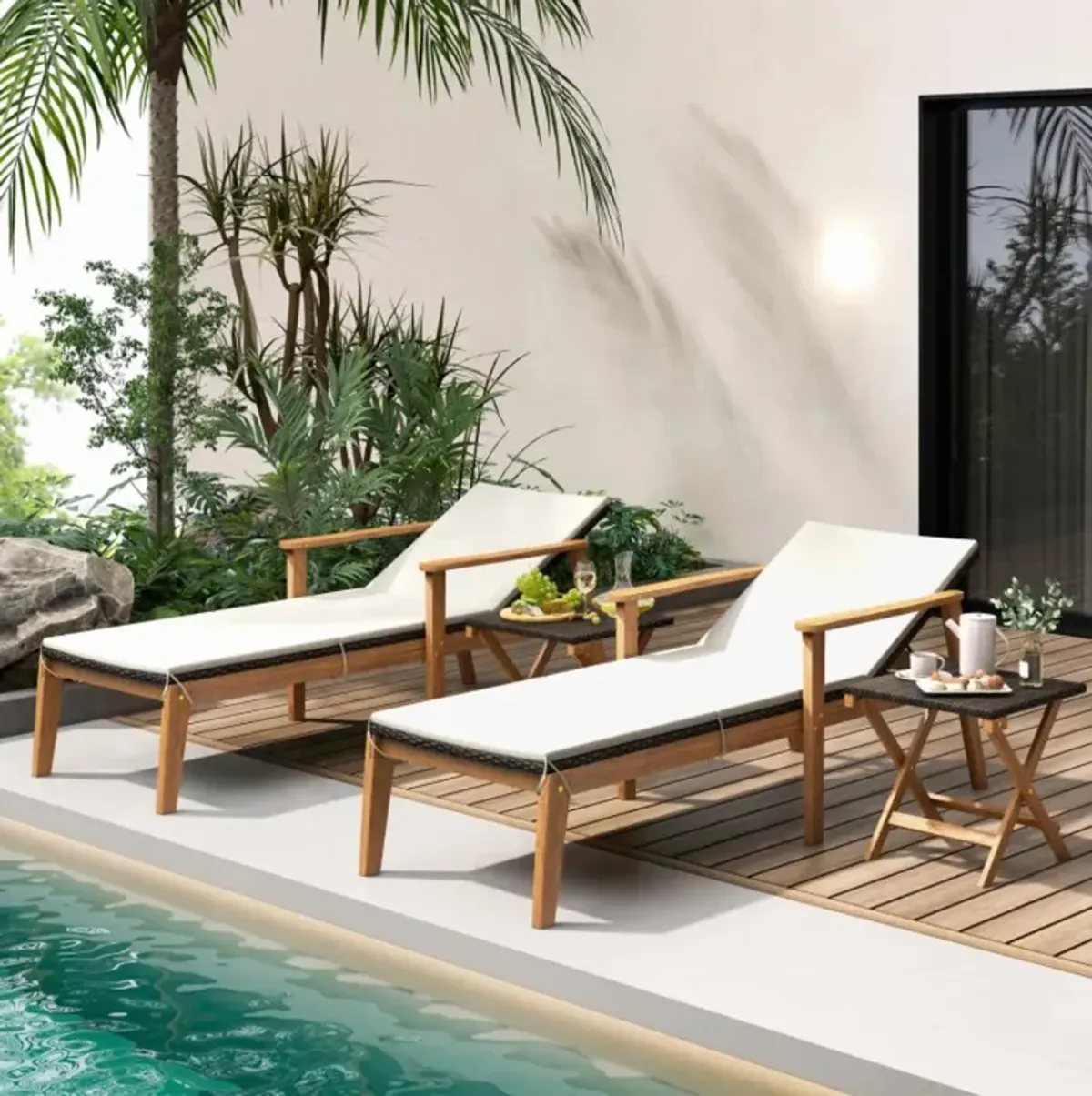 Hivvago 2 Piece Outdoor Chaise Lounge Chair Set Rattan Patio Chaise with Armrests