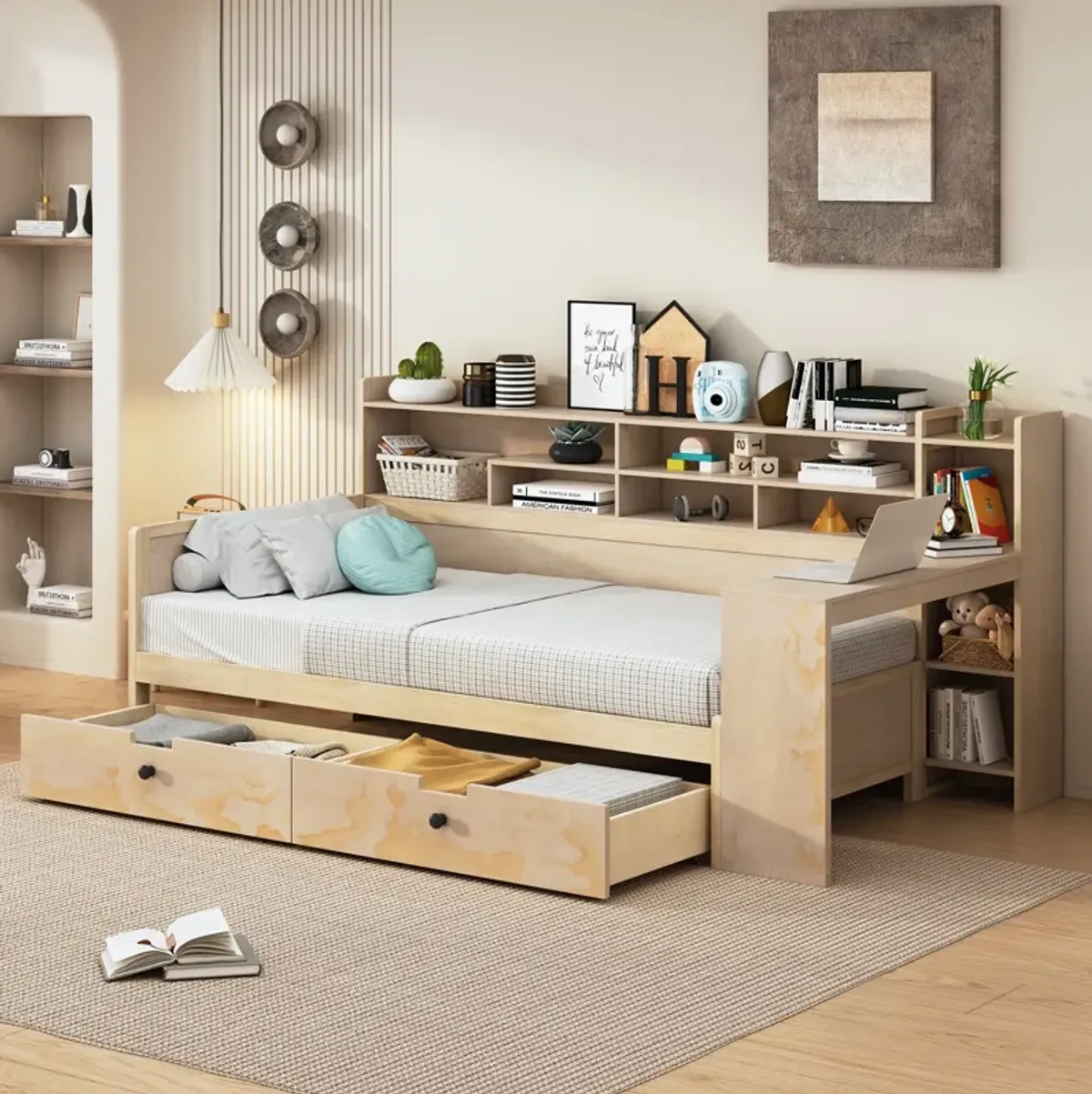 Merax  Daybed with Storage Shelves