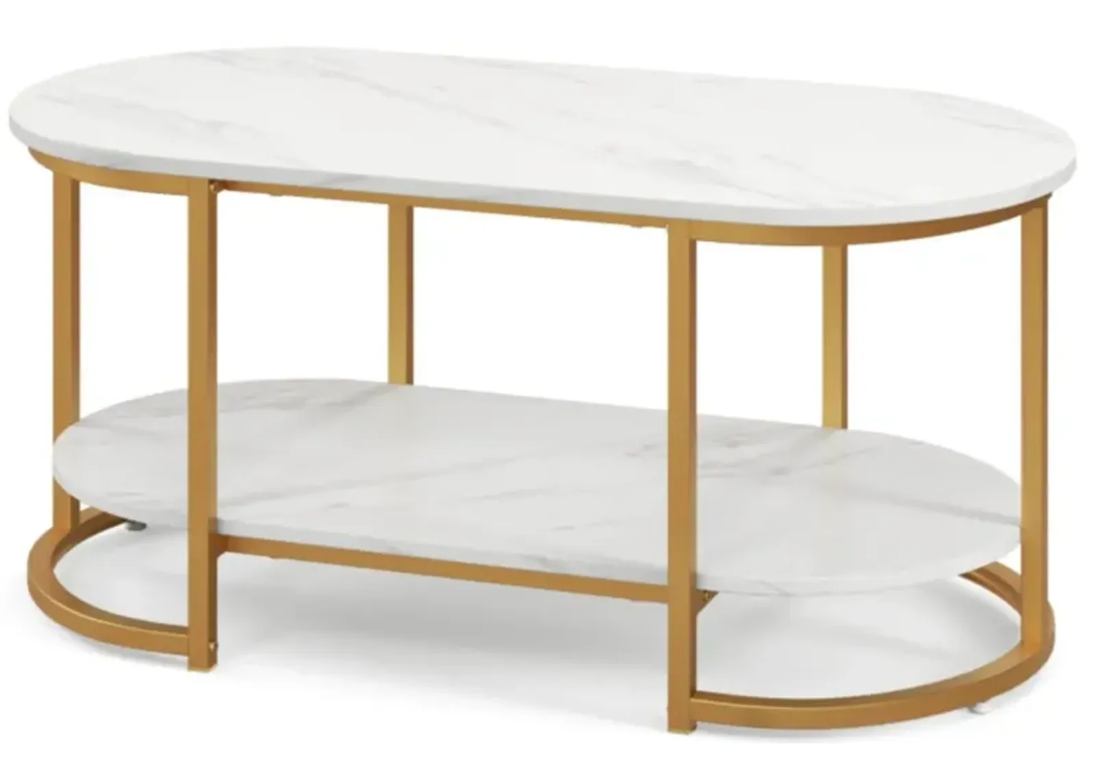 Hivvago Marble Coffee Table with Open Storage Shelf