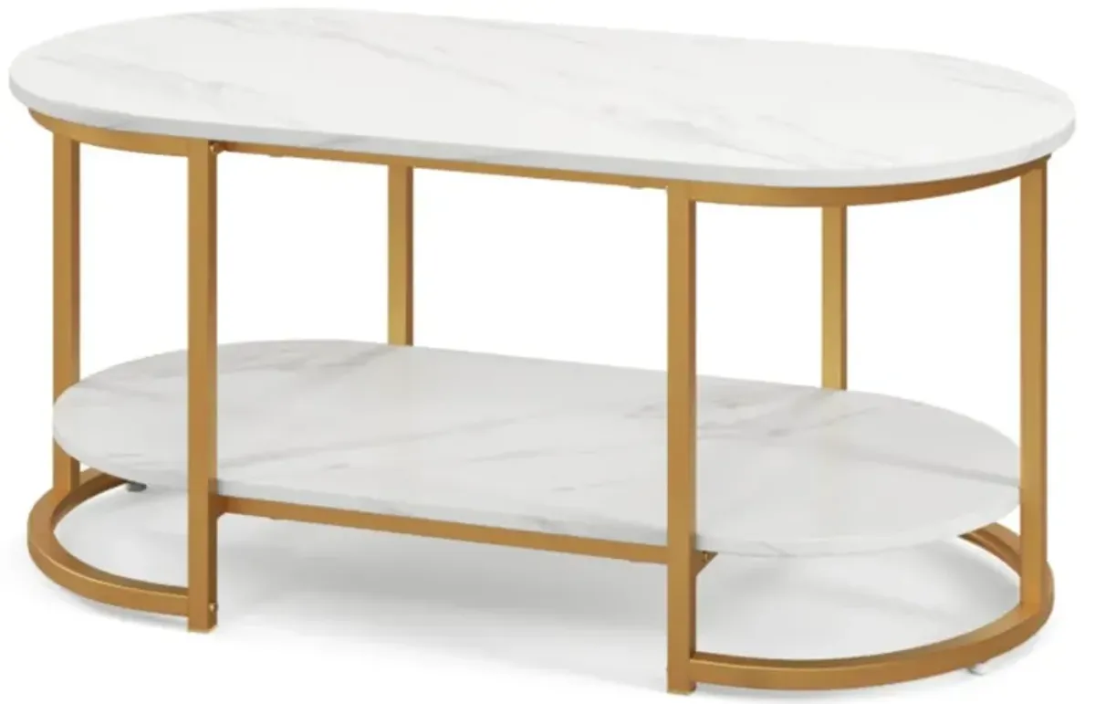 Hivvago Marble Coffee Table with Open Storage Shelf