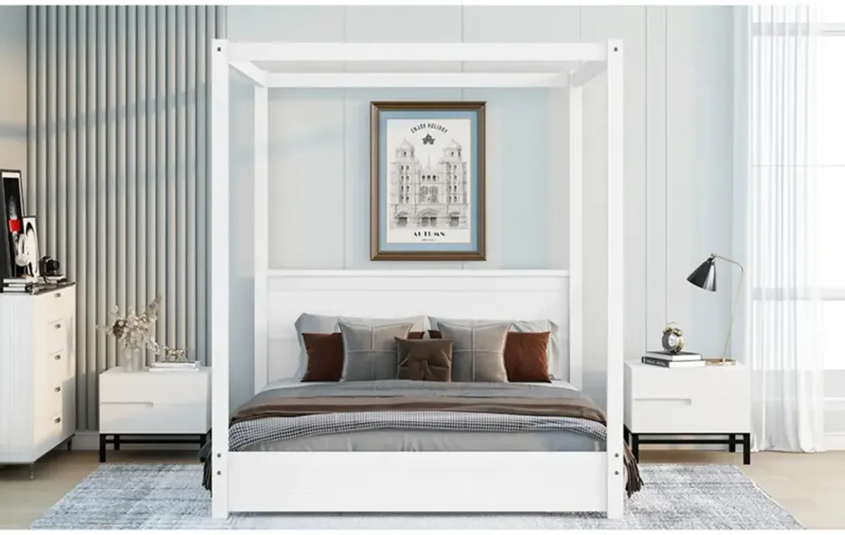 Queen Size Canopy Platform Bed with Headboard and Support Legs