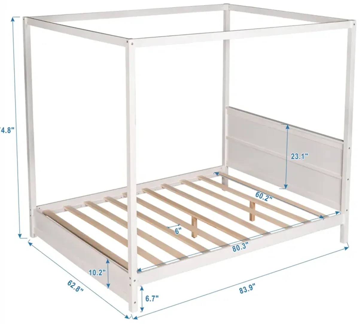 Queen Size Canopy Platform Bed with Headboard and Support Legs