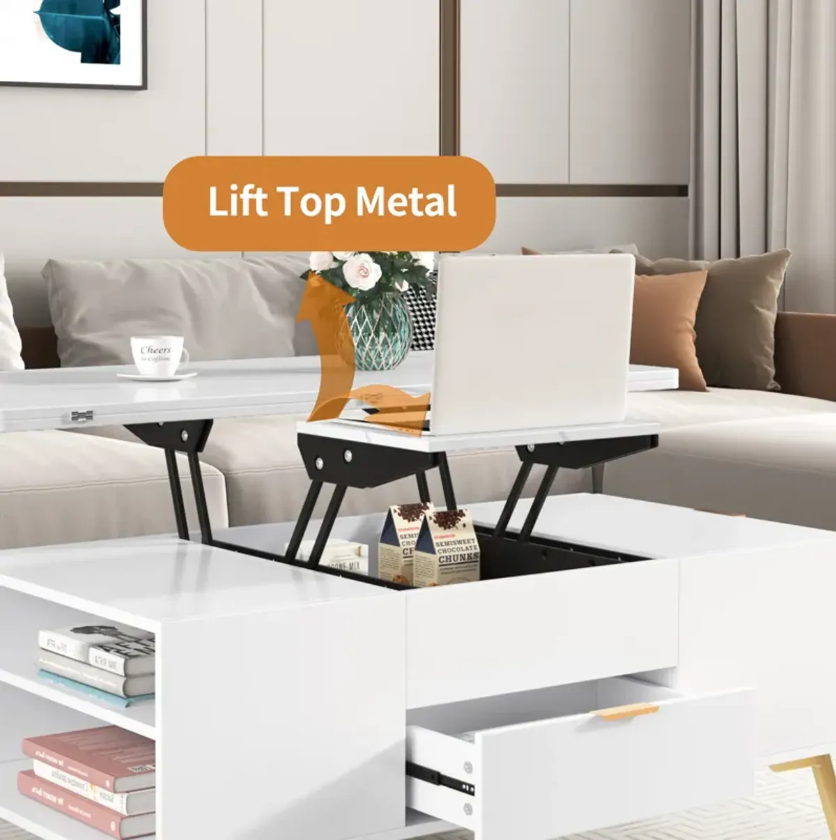 Merax Modern Lift Top Coffee Table with Drawer