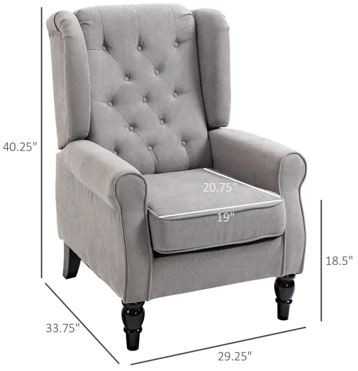 HOMCOM Button-Tufted Accent Chair with High Wingback, Rounded Cushioned Armrests and Thick Padded Seat, Grey