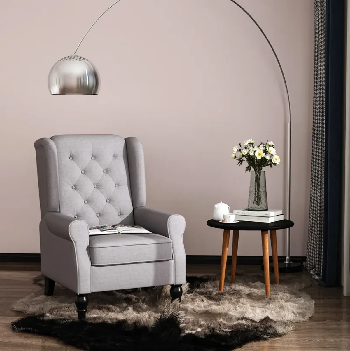 HOMCOM Button-Tufted Accent Chair with High Wingback, Rounded Cushioned Armrests and Thick Padded Seat, Grey