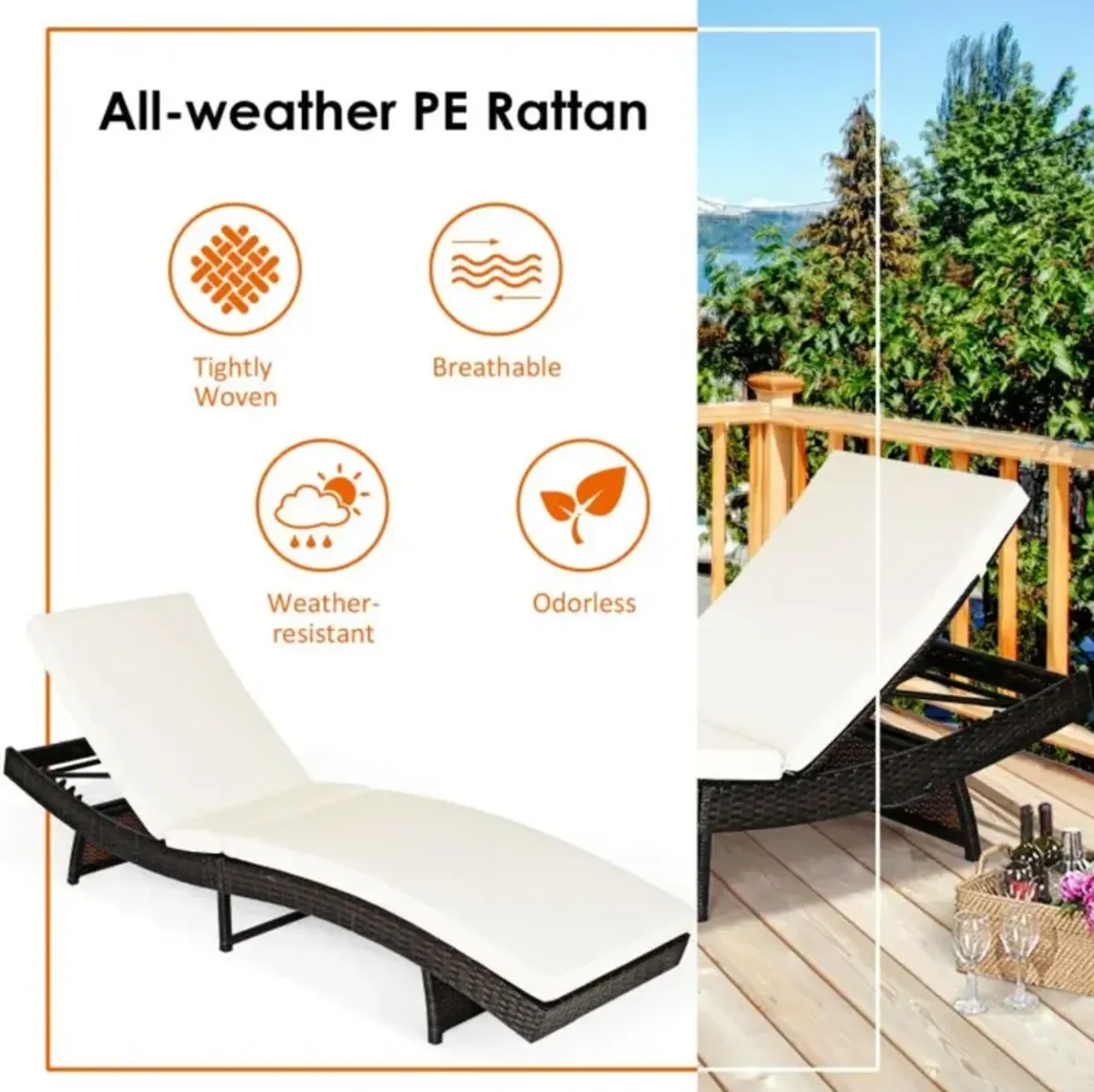 Hivvago Patio Folding Chaise Lounge with 5 Adjustable Levels and Cushion