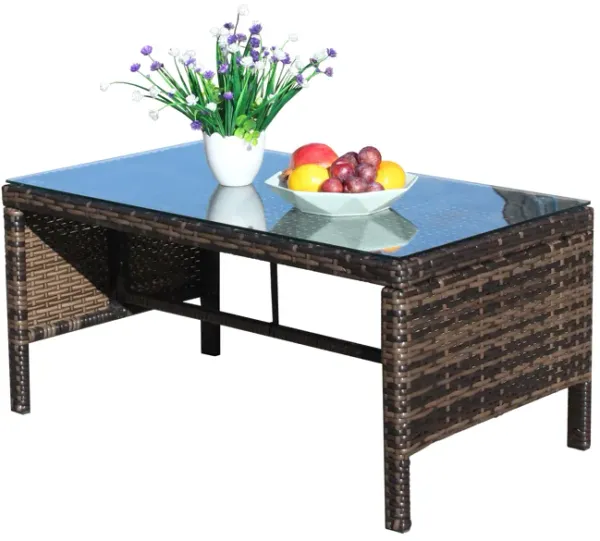 Square Outdoor Coffee Table with Tempered Glass for Patio or Garden