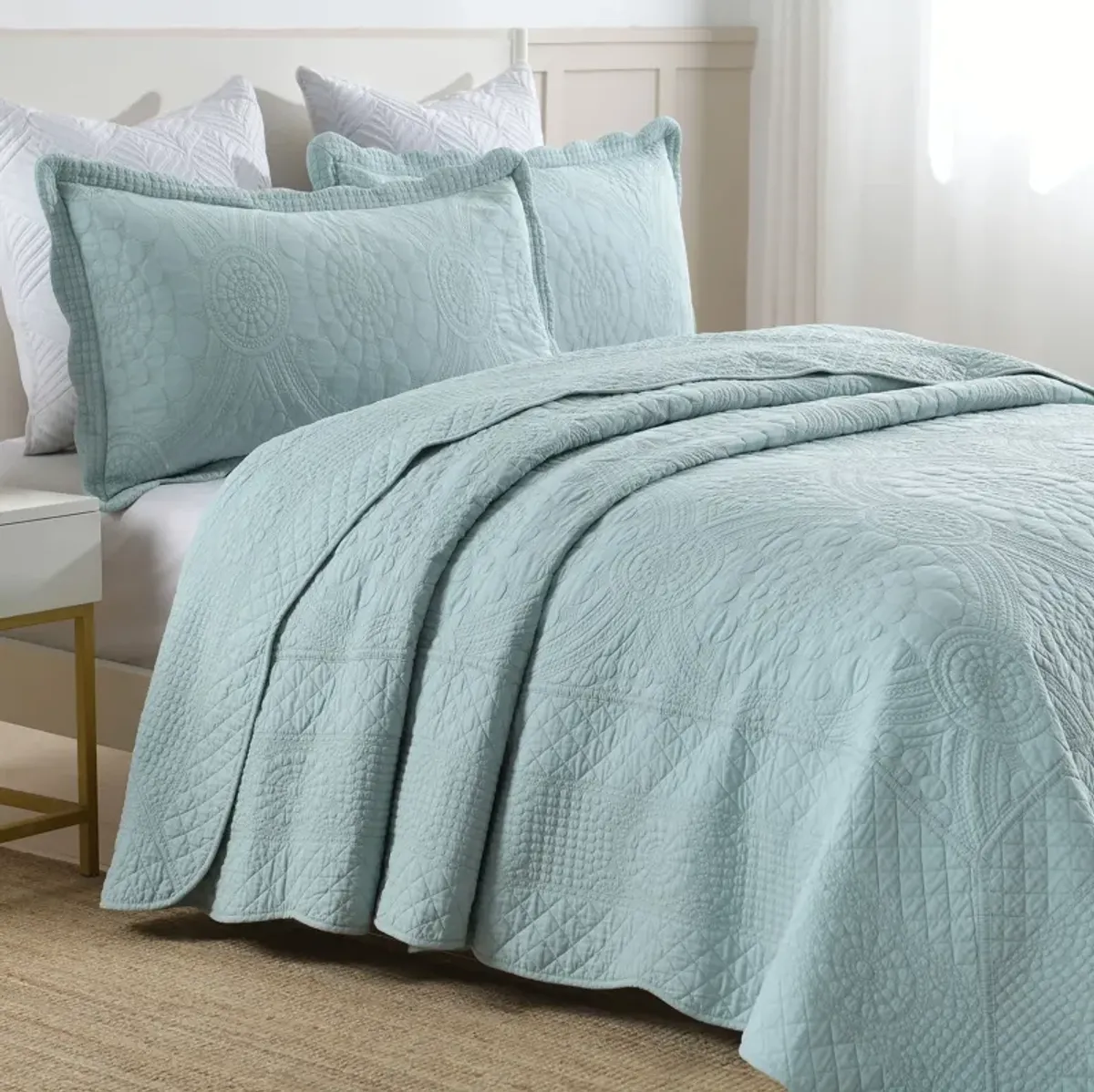 MarCielo 100% Cotton Oversized Bedspread Quilt Set Embroidery TF