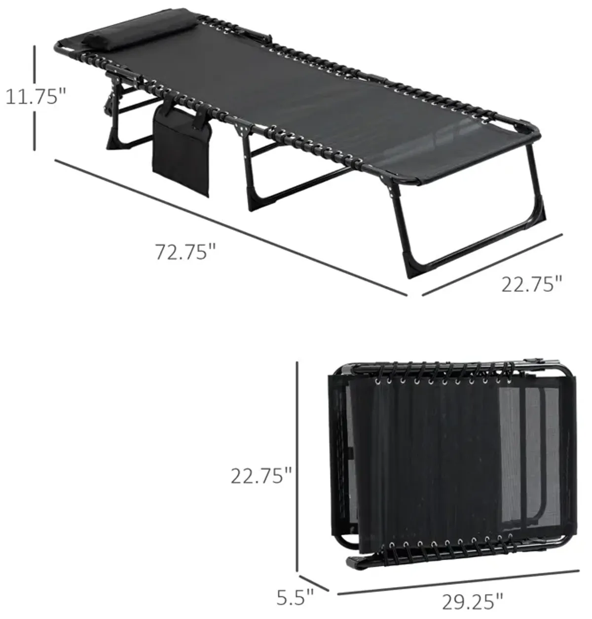 Black Garden Recliner: Folding Chaise with 5-Level Adjustable Back