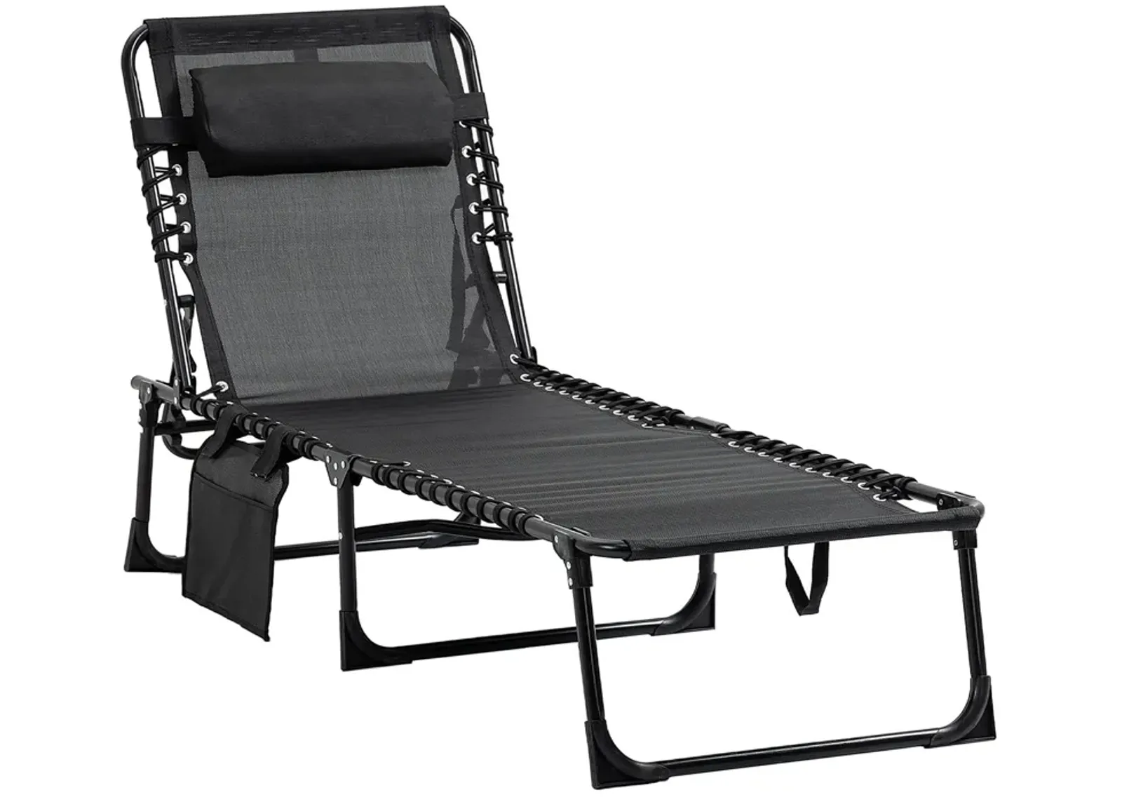 Black Garden Recliner: Folding Chaise with 5-Level Adjustable Back