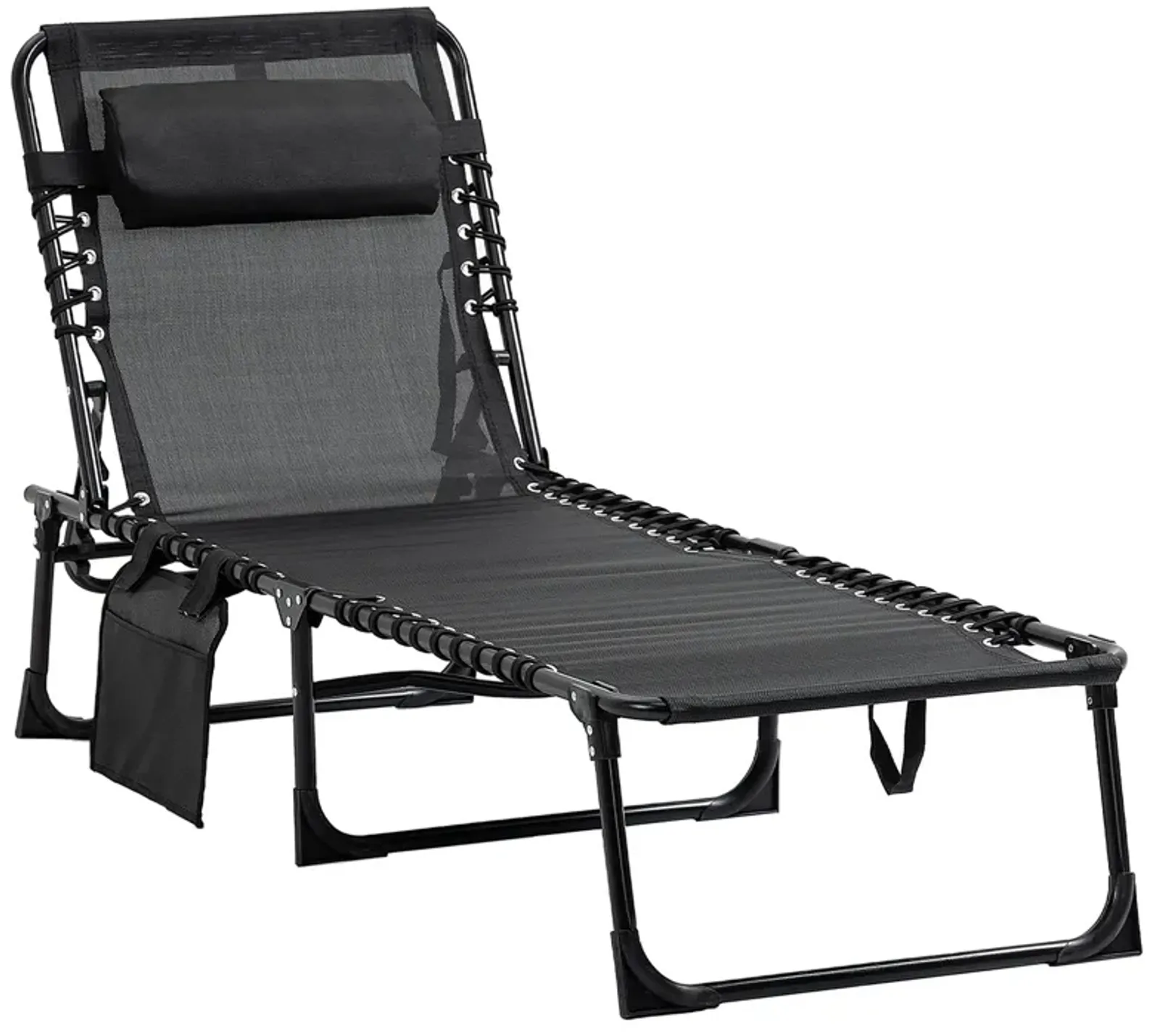 Black Garden Recliner: Folding Chaise with 5-Level Adjustable Back