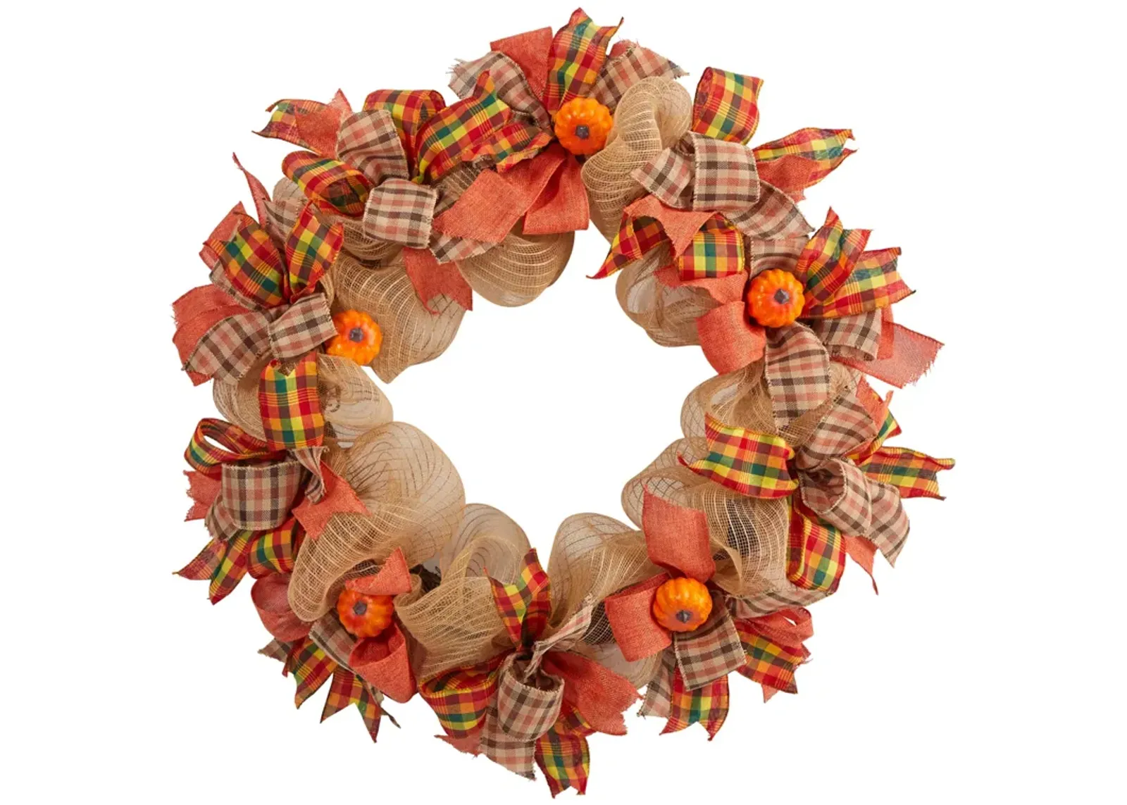 HomPlanti 30" Autumn Pumpkin with Decorative Bows Artificial Fall Wreath