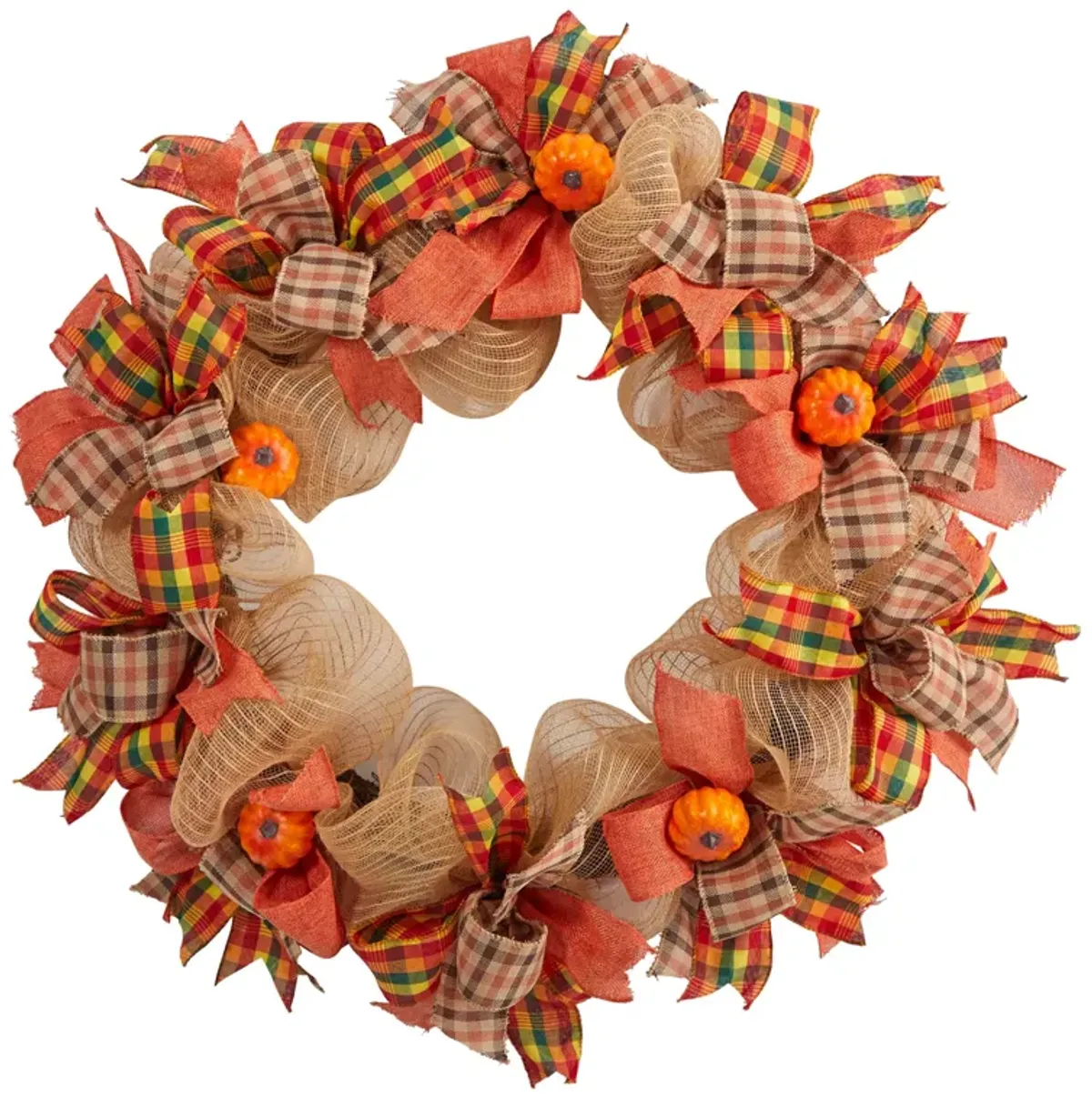 Hivvago 30" Autumn Pumpkin with Decorative Bows Artificial Fall Wreath