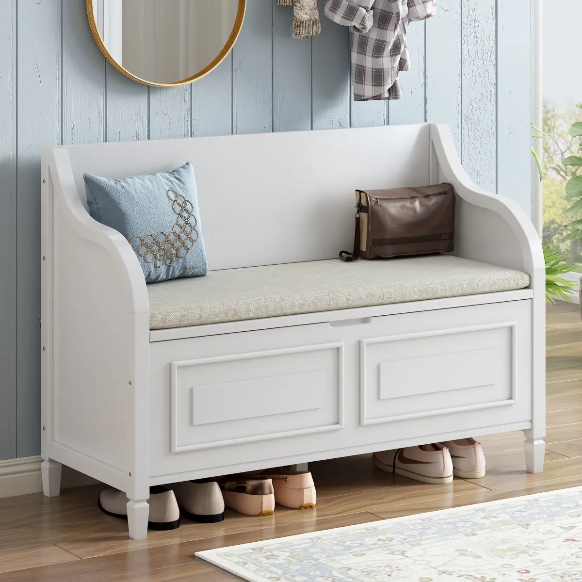 Merax Multifunctional Storage Bench with Safety Hinge