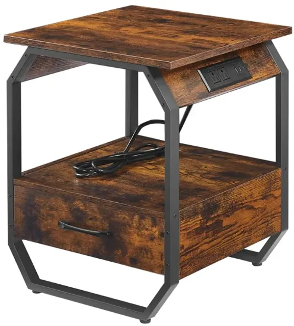 End table Side table with Charging Station,sofa side table with drawers, bedside table for bedroom