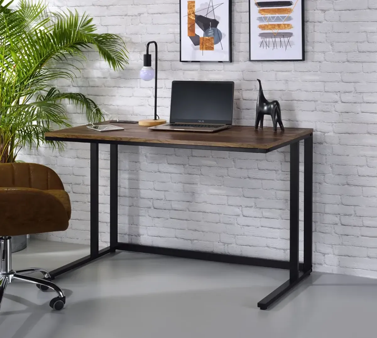 ACME Tyrese Writing Desk w/USB, Walnut & Black Finish