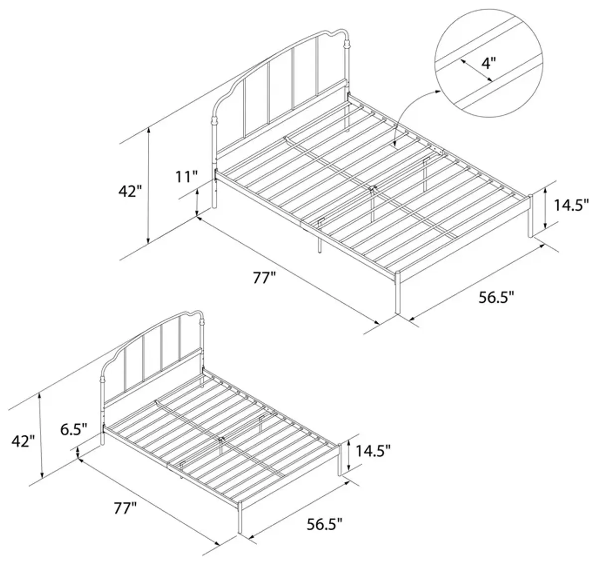 Camie Metal Bed, Full, White