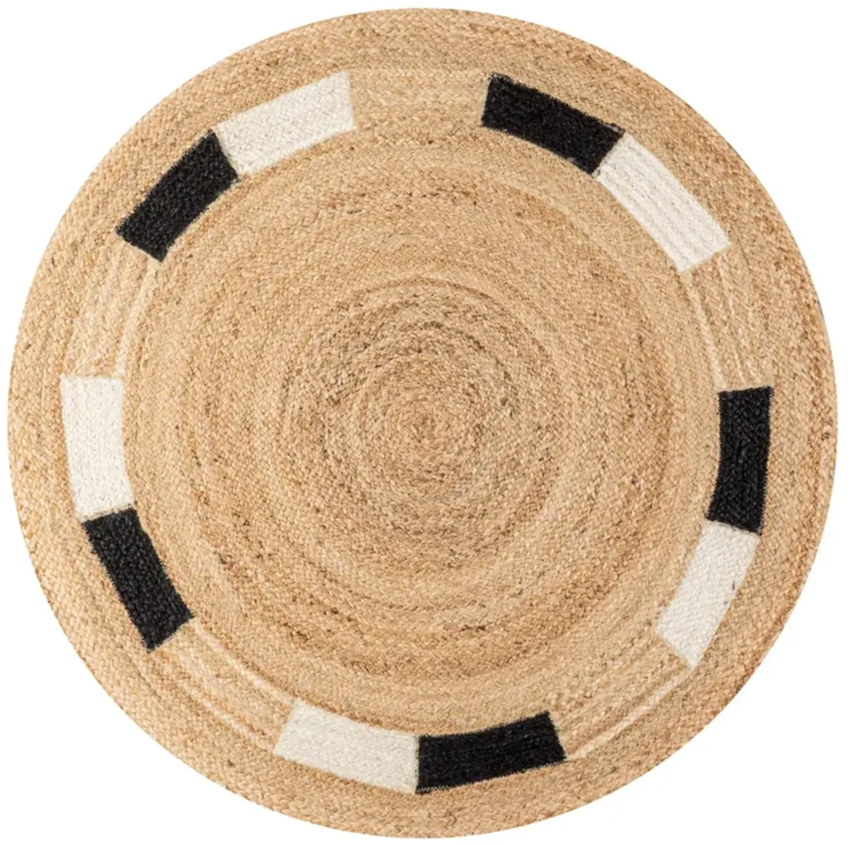 Porto Geometric Jute Circle Natural/Cream/Black Area Rug