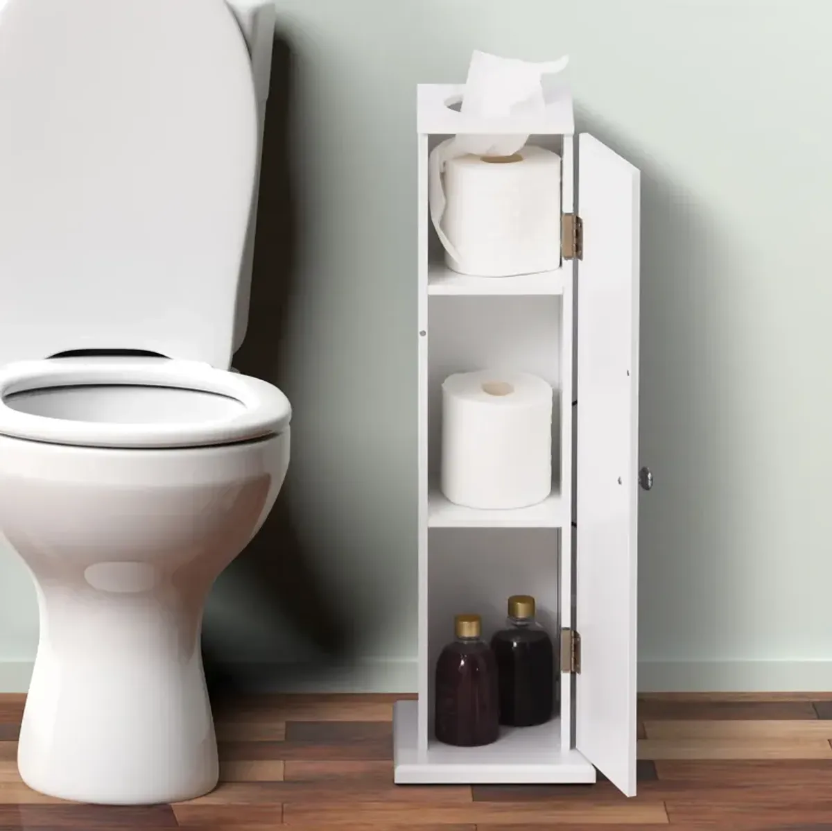 Small Bathroom Corner Cabinet Floor Doors Shelves Thin Toilet Vanity