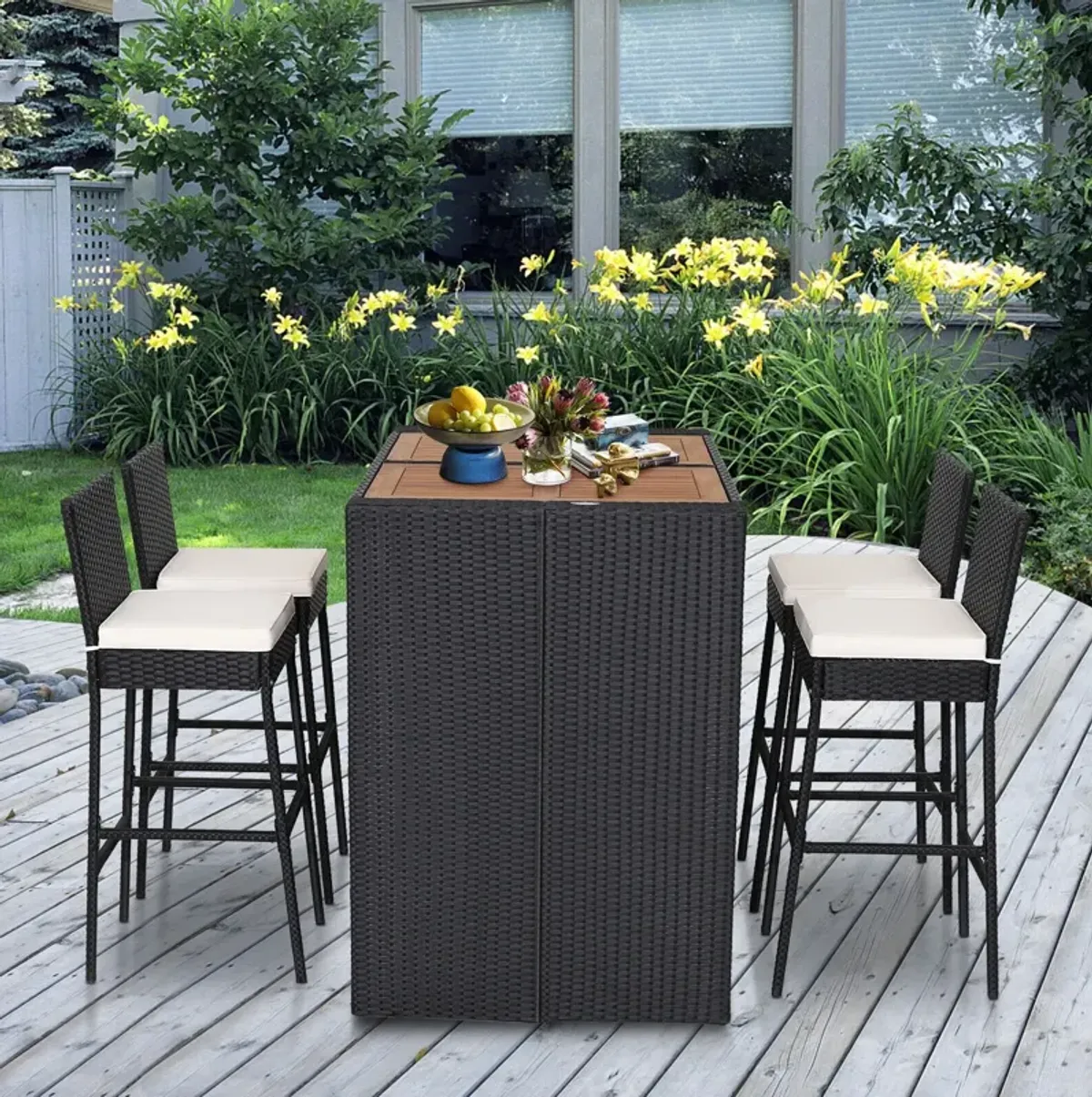 5 Pieces Patio Acacia Wood Dining Set