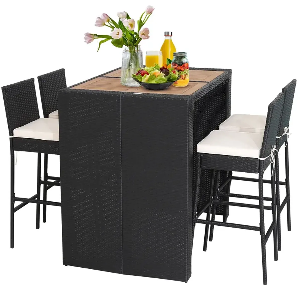 5 Pieces Patio Acacia Wood Dining Set