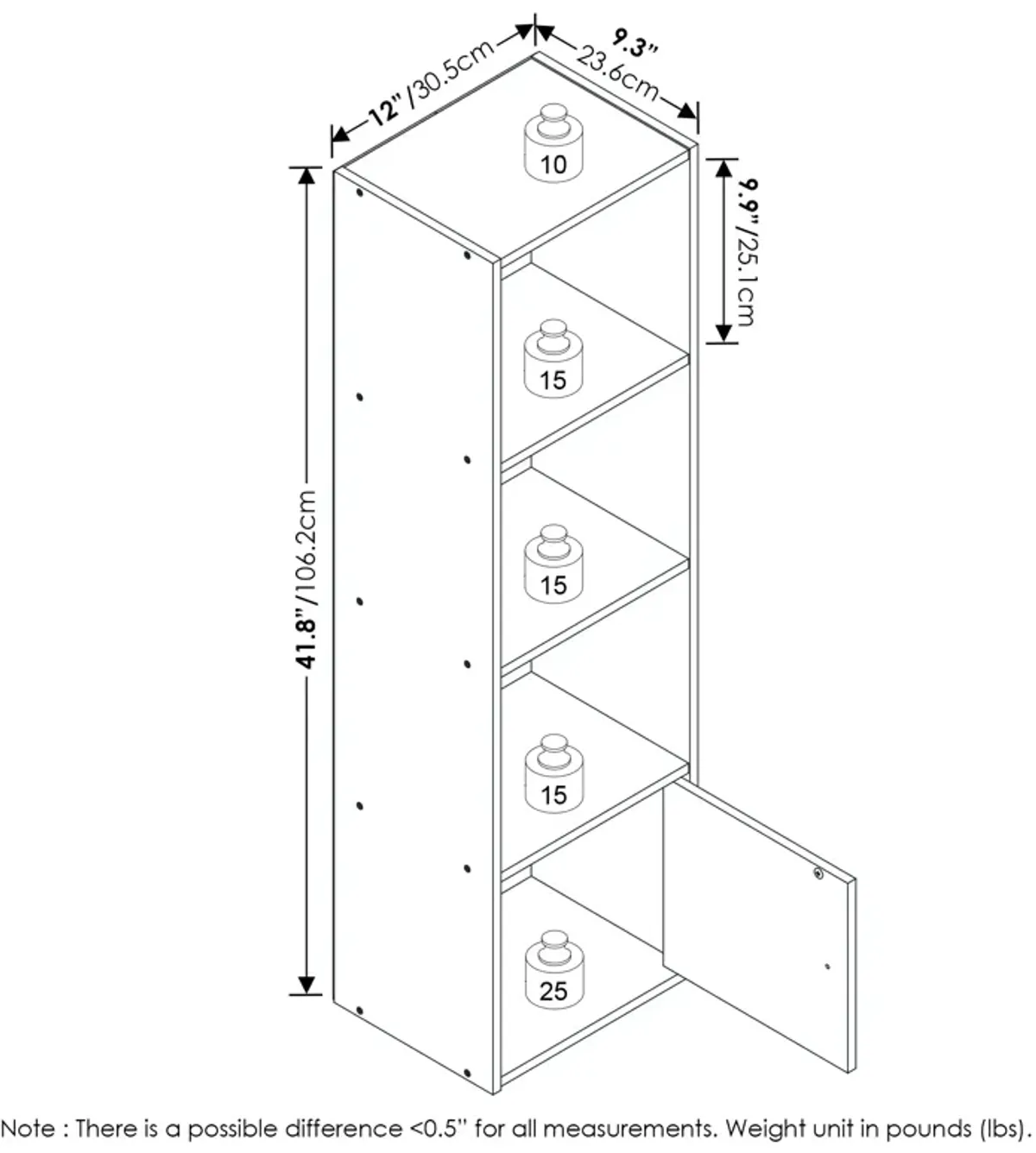 Furinno Luder Shelf Bookcase with 1 Door Storage Cabinet, White