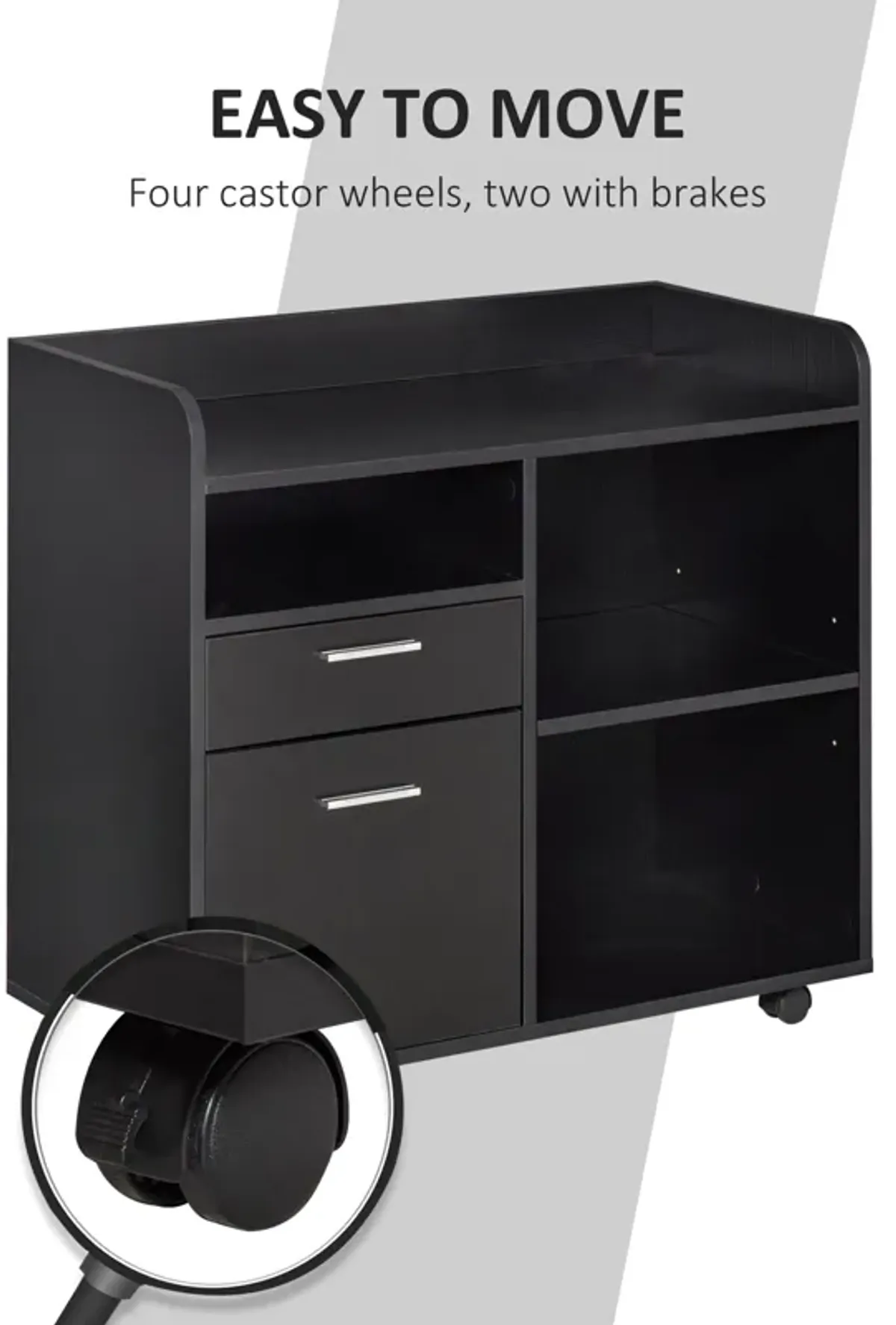 Black Home Office Helper: Mobile File Cabinet with Drawers and Shelves