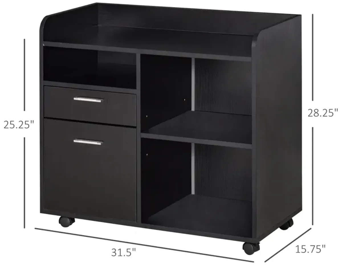 Black Home Office Helper: Mobile File Cabinet with Drawers and Shelves