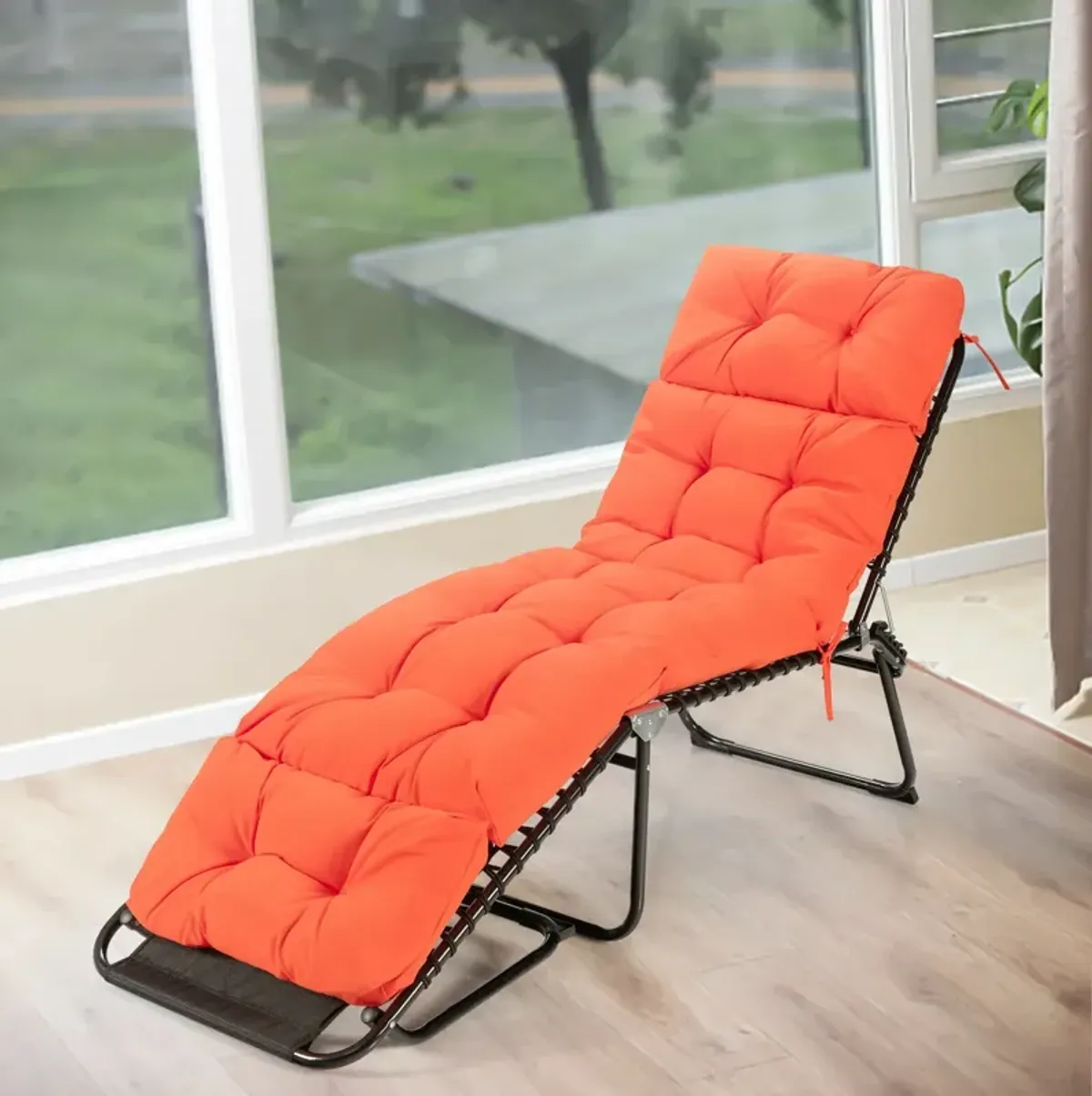 Outdoor Lounge Chaise Cushion with String Ties for Garden Poolside