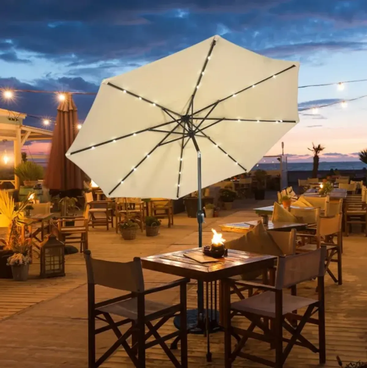 Hivvago 10 Feet Outdoor Patio Umbrella with Bright Solar LED Lights