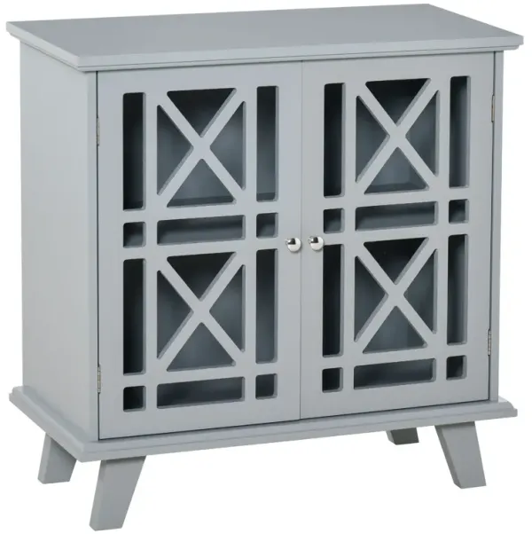 Gray Accent Storage: Sideboard with Fretwork Doors for Kitchen
