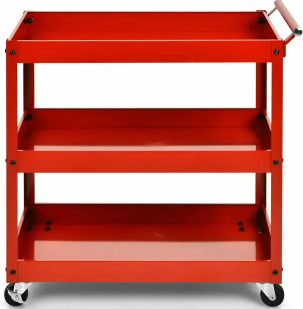 3-Tier Utility Cart Metal Mental Storage Service Trolley - Red