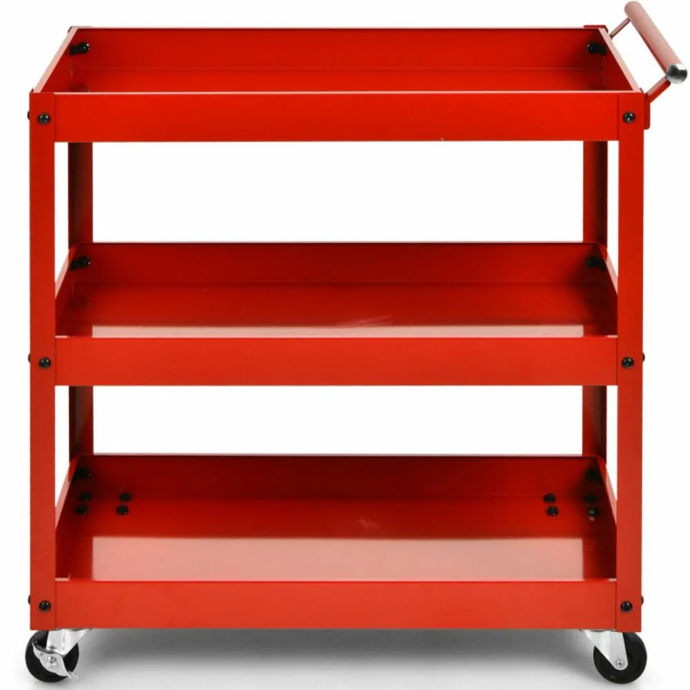 3-Tier Utility Cart Metal Mental Storage Service Trolley - Red