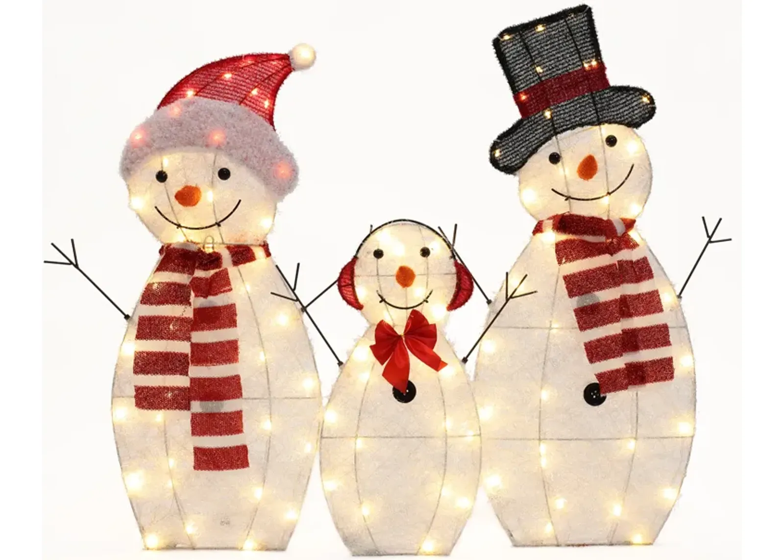 LuxenHome Snowman Family Trio Indoor and Outdoor Holiday Decoration with Lights