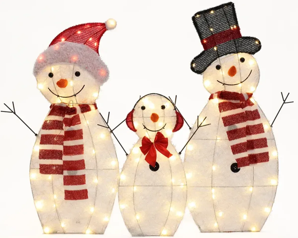 LuxenHome Snowman Family Trio Indoor and Outdoor Holiday Decoration with Lights