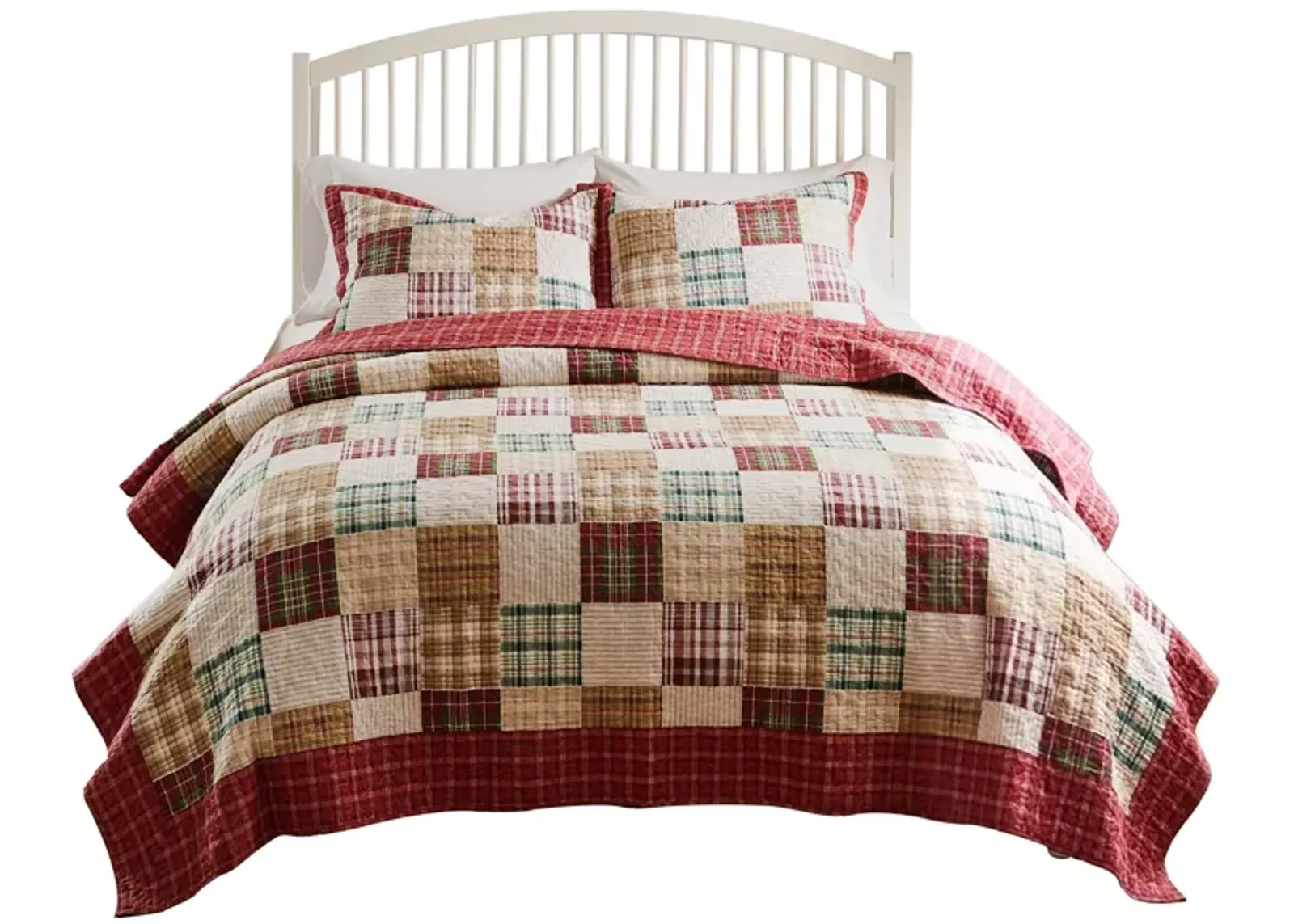 Evi 3pc Cal King Quilt and Pillow Sham Set, Plaid Pattern, Multicolor