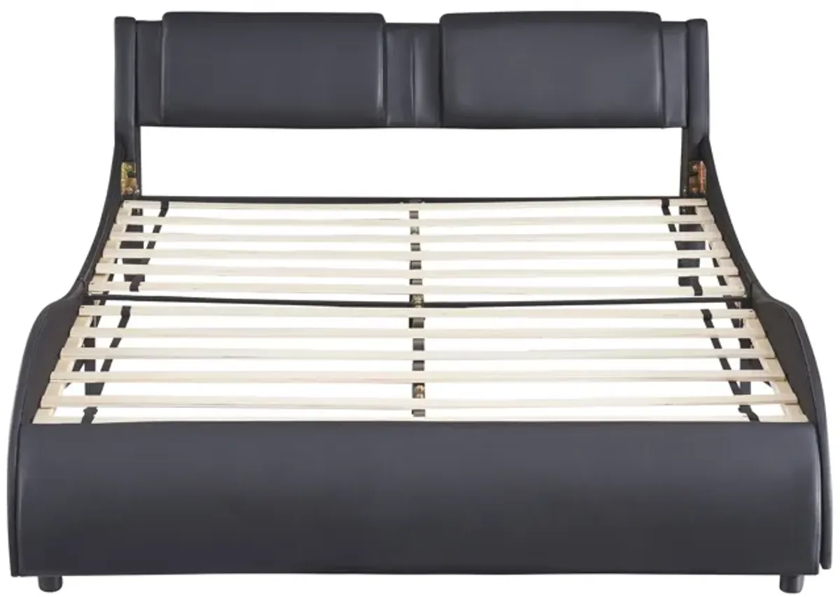 Merax Upholstered Faux Leather Platform Bed with LED Light