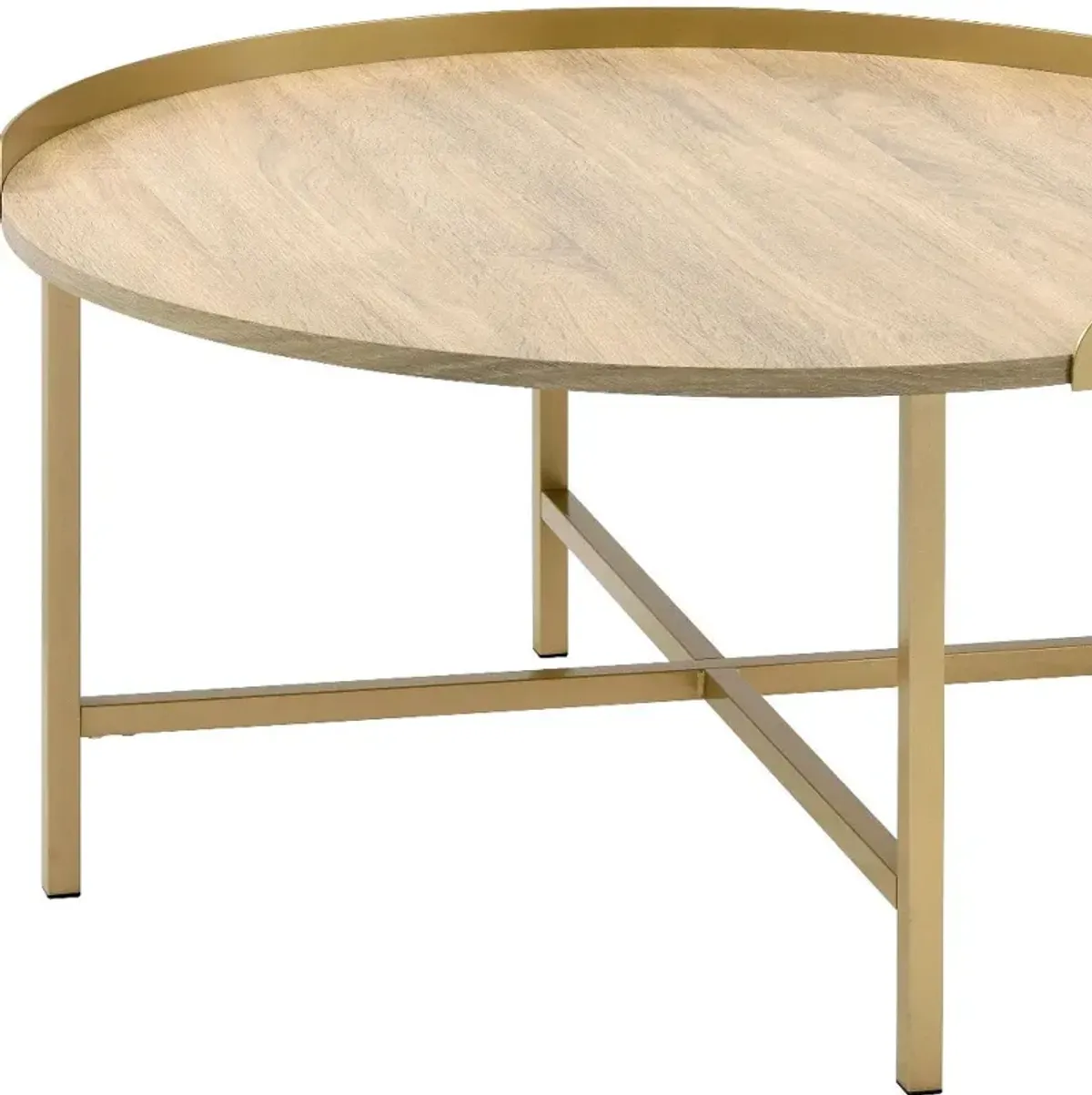 Hivvago 34" Gold And Oak Manufactured Wood And Metal Round Coffee Table