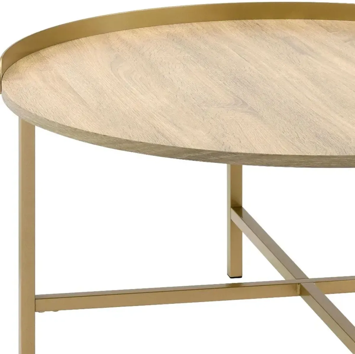 Hivvago 34" Gold And Oak Manufactured Wood And Metal Round Coffee Table