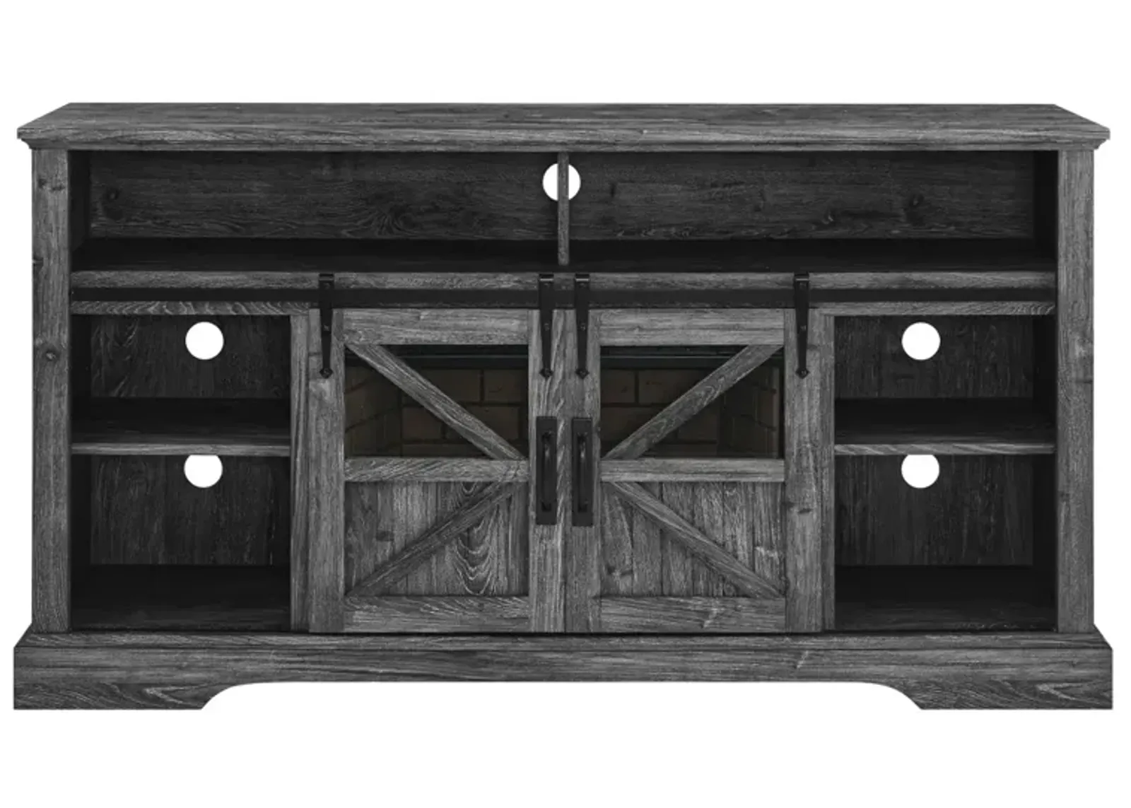 60 Inch Electric Fireplace Entertainment Center With Door Sensor- Rustic Oak