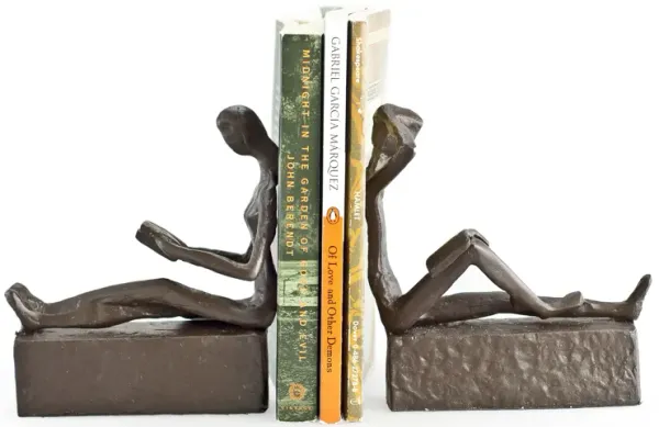 Man & Woman Reading Metal Bookend Set