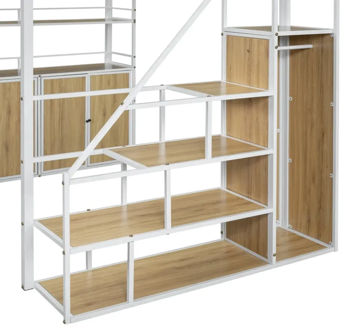 Merax Metal Loft Bed with Storage Staircase and Wardrobe