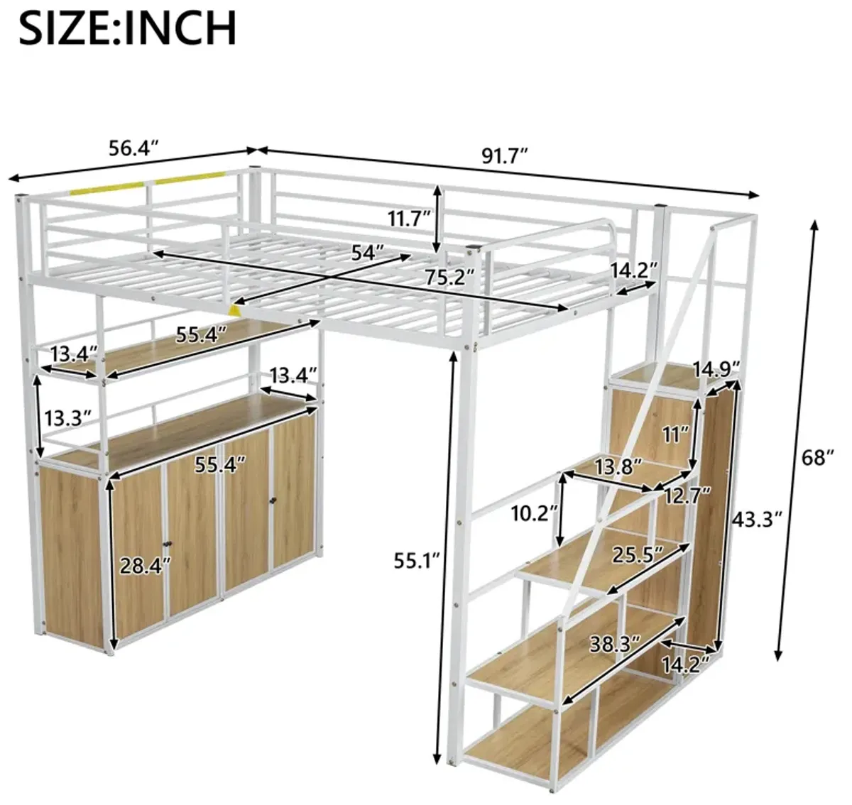 Merax Metal Loft Bed with Storage Staircase and Wardrobe