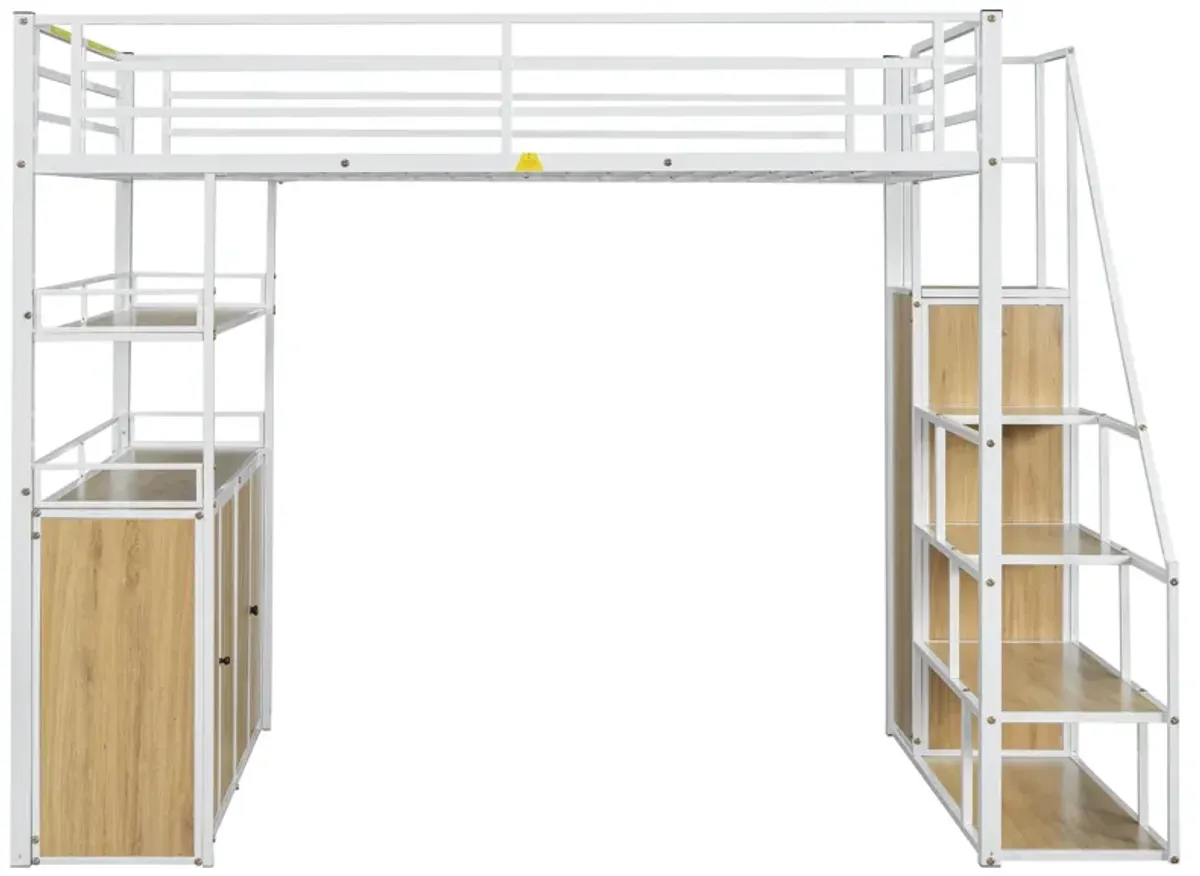 Merax Metal Loft Bed with Storage Staircase and Wardrobe