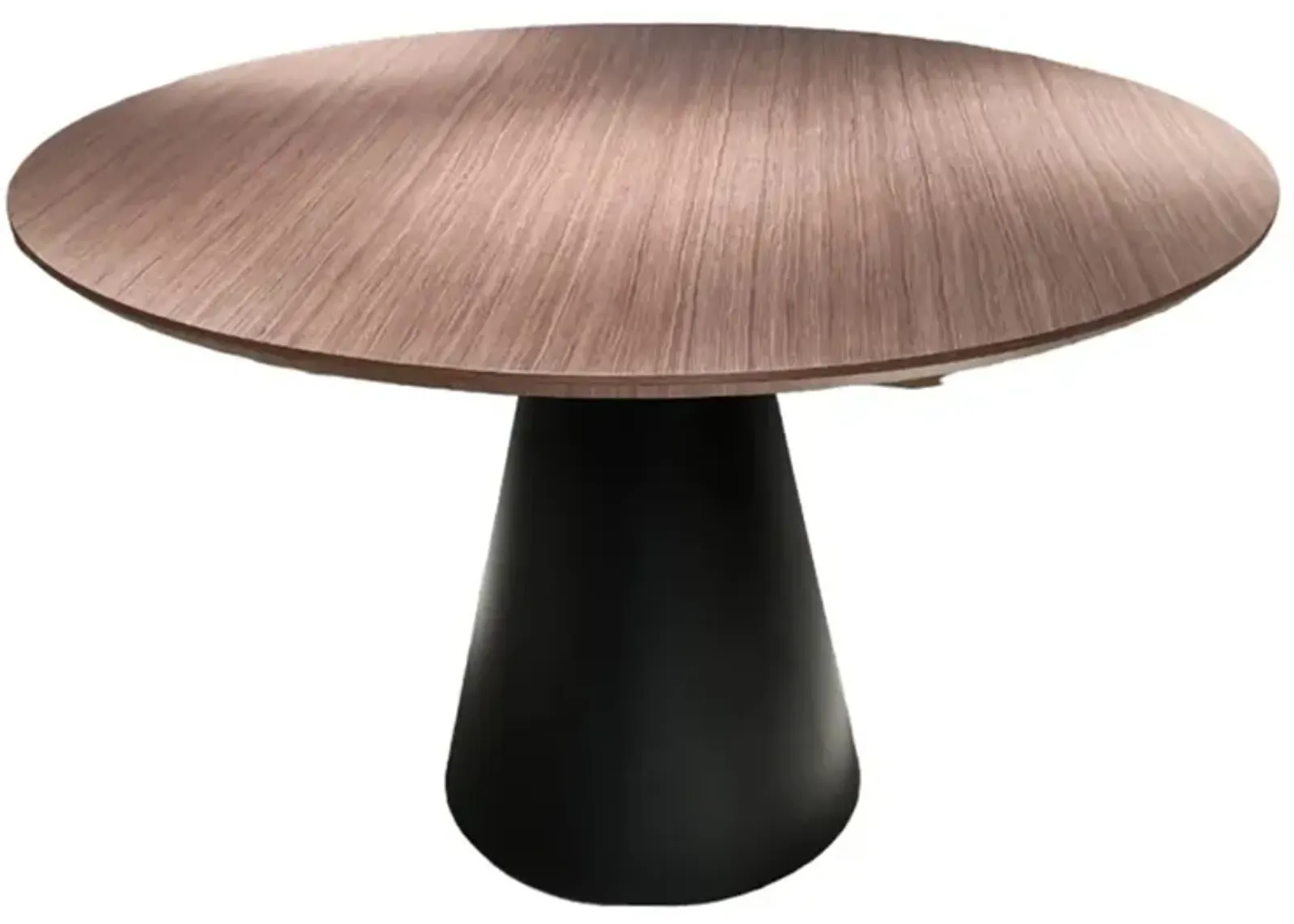 Nasa 49 Inch Modern Dining Table, Walnut Wood Surface, Black Pedestal Base - Benzara